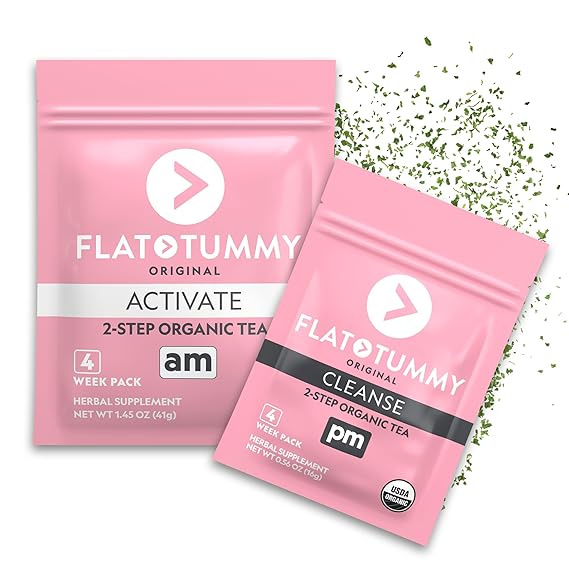 Flat Tummy Tea 2-step, 4 Week Program Detox Tea to Boost Energy & Reduce Bloating* - All Natural Detox Cleanse w/ Green Tea, Lemon Balm, Dandelion, Fennel, More - Digestion support
