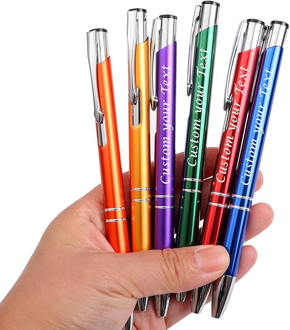 Personalized Business Pens Bulk Custom Text Order | Marketing Material Writing Tools Office Supplies Custom pens metal pen advertising pen Medium Point, Black Ink (5 pens, Blue)