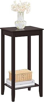 Topeakmart 2-Tier Tall End Table with Storage Shelf and Solid Wood Legs, Sofa Side Table Telephone Table for Living Room/Couch/Hallway/Small Spaces, D12xW15xH29 Inches, Dark Coffee