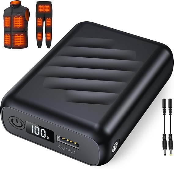 7.4V 20000mAh Heated Vest Battery Pack Compatible with ORORO, Battery Pack for Heated Vest with LED, Rechargeable Power Bank for Weamest, for XINSONYUELL, for TODWARM, for Vestego