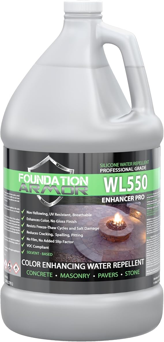 Armor WL550 Deep Penetrating Solvent-Based Matte Wet Look 1 Gallon Concrete Sealer - Professional Grade Long Lasting Matte Wet Look Sealer For Concrete, Brick, Flagstone, Bluestone, Slate, and Masonry