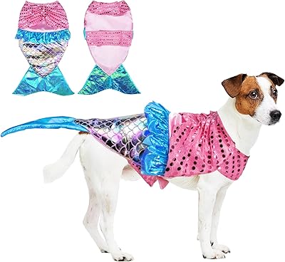 Mermaid Dog Halloween Costume - Funny Shiny Dog Clothes Mermaid Costume for Small to Medium Dogs Puppy, Pet Cat Cosplay Outfit Apparel for Christmas Birthday Parties Photo Props