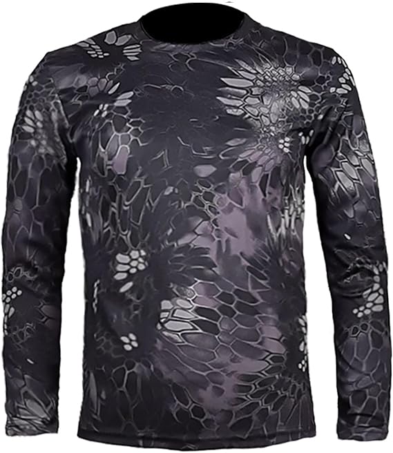 Mens Camouflage Shirts Graphic Tees Lightweight Breathable Quick-Dry Long Sleeves Crewneck T-Shirt Camping Tops