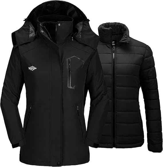 wantdo Women's 3 in 1 Waterproof Ski Jacket Mountain Snowboarding Jacket Winter Snow Coat