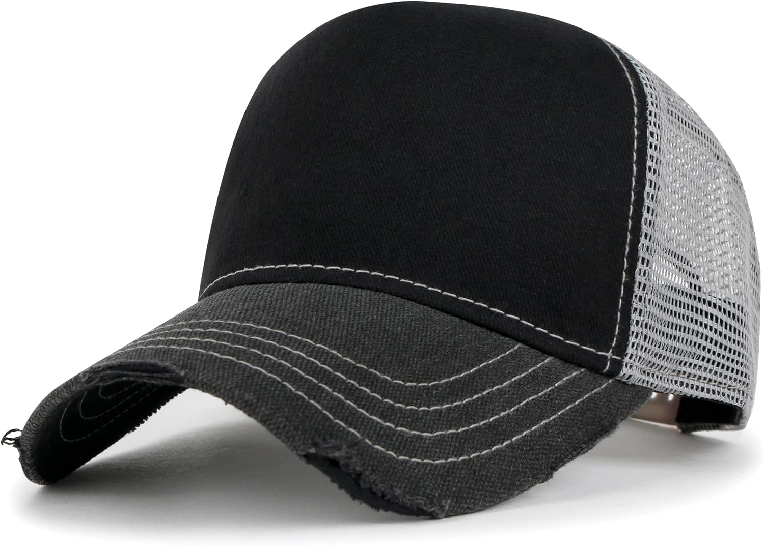 ililily Solid Color Vintage Distressed Mesh Blank Trucker Hat Baseball Cap