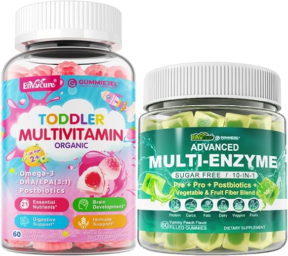 Digestive Enzymes Gummies for Women & Men, Multi-Enzymes + Toddler Multivitamin Gummies 2 Pack
