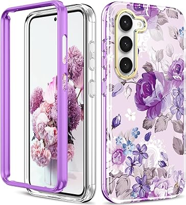 Hocase for Galaxy S24 Plus Case, Slim Fit Anti-Yellow Shockproof Soft TPU Bumper  Hard Front Cover [No Screen Protector] Hybrid Protective Case for Samsung Galaxy S24 Plus 2024 - Lavender Flowers