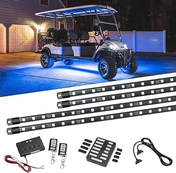 LEDGlow 4pc Million Color LED 6-Seater Limo Golf Cart Underglow Neon Lighting Kit Fits EZGO, Yamaha, Club Car, ICON, Evolution, Tomblerin, Star EV - for 12-Volt Battery - Water Resistant Flex Tubes