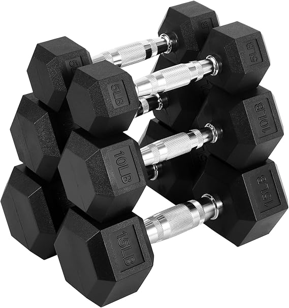 Hex Dumbbells Set for Home Gym PVC/PEV Coated, Anti-Roll Design, Non-Slip Grip, Cast Iron Core Versatile Strength Training Weights, 100LB Total (25LB2+30LB2)
