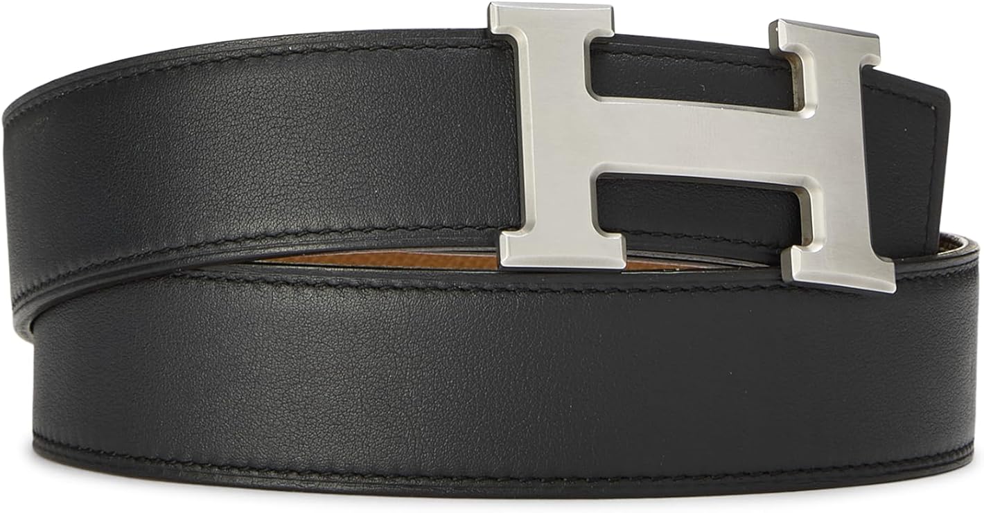 Pre-loved Black Swift Leather Reversible H Belt 80, Black