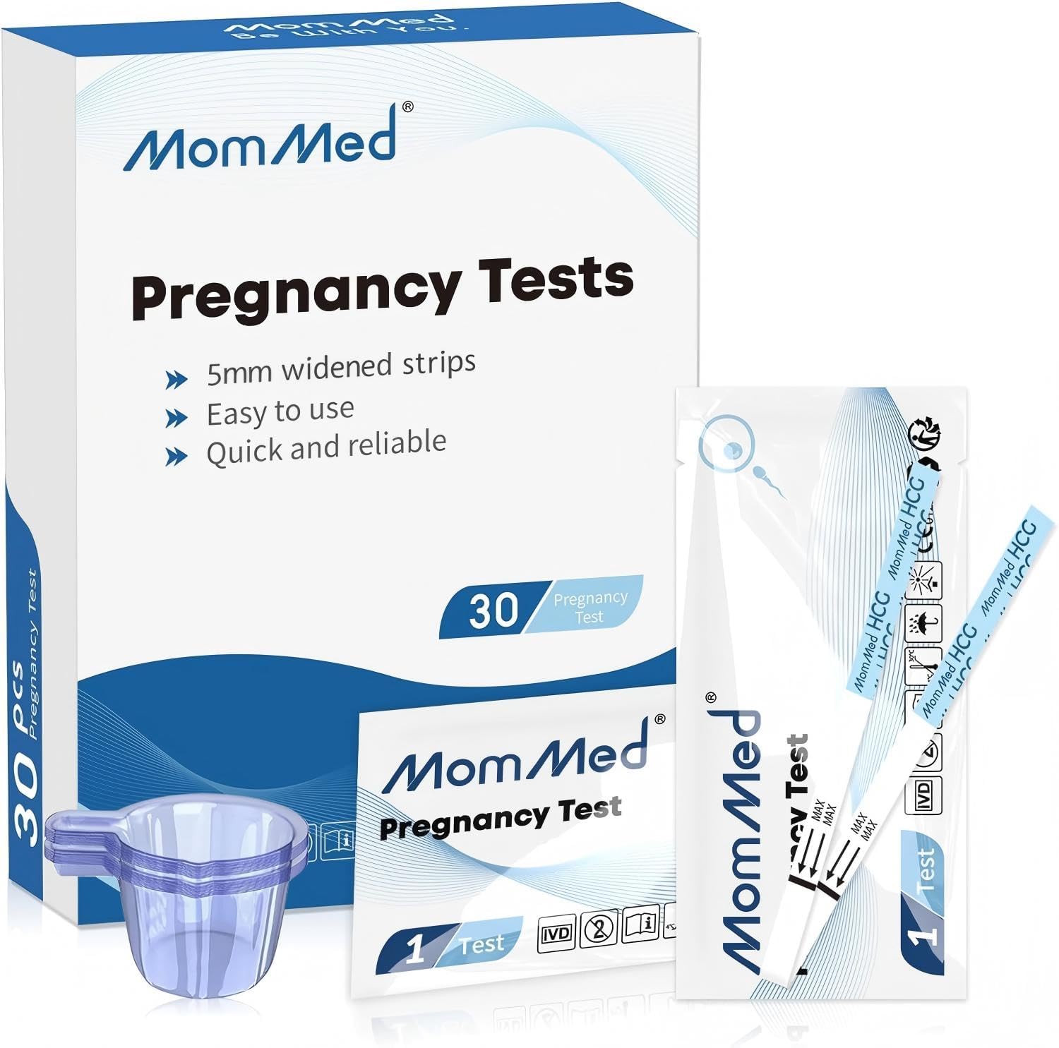 MOMMED Pregnancy Test (HCG30) Early Test Strips with 30 Urine Cups Quick and Accurate Results Easy to Use Early Pregnancy Test for Women