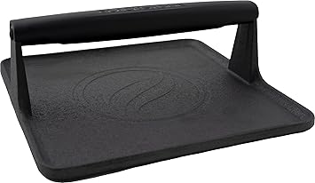 Blackstone 5554 Pre-Seasoned Signature Cast Iron Griddle Grill Press XL Extra Wide Base Heavy Duty-Meat, Burger, Bacon, Steak, Sausage Heat Resistant Handle-10 x 10 x 4 (Square), Black