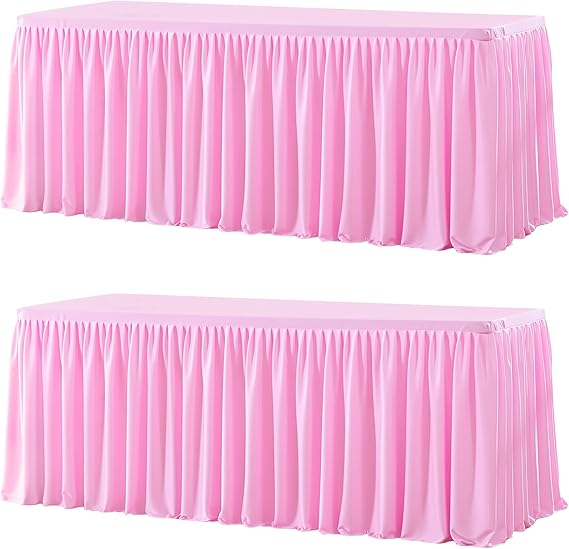 Wish Care 2 Pack Pink Rectangle Table Clothes for 6 Foot Tables, Polyester Fitted Tablecloths 6t Stretch Table Cover for Wedding, Birthday, Parties, Trade Show, Craft Show