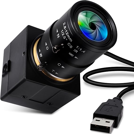 USB Camera 2MP Webcam 2.8-12mm Varifocal Lens 1080P USB Camera with H.264 Format Low Light Correction Webcam Zoom in and Out Close up Camera Plug and Play for Linux Windows Raspberry Pi