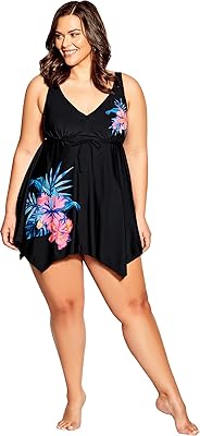 Avenue Womens Plus Size Sharkbite Print Swim Dress