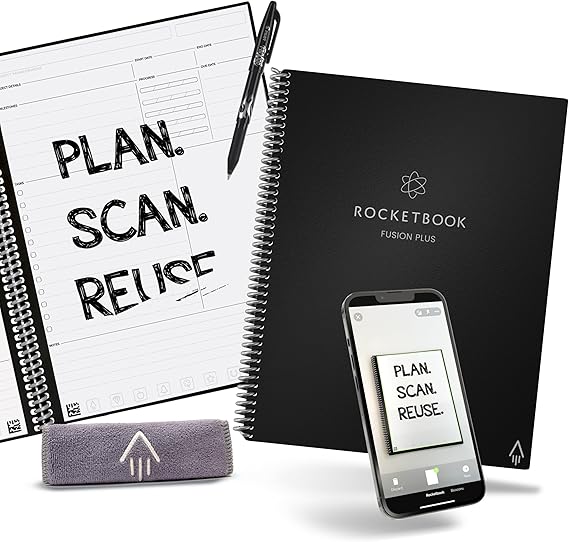 Rocketbook Fusion Plus Smart Reusable Notebook Planner, Notetaking and Planning In One, Letter Size 8.5x11, Black