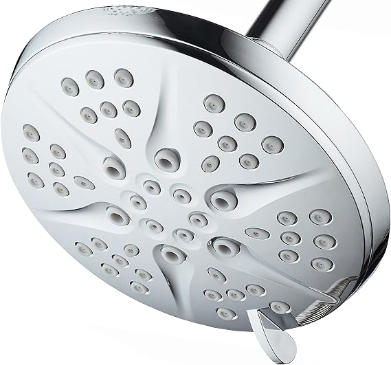 HOTEL SPA - Shower Head High Pressure - 6 Inch Rain Shower Head, 6-Setting - Notilus Showerhead with Brass Metal Connection Nut, Angle-Adjustable Ball Joint, Touch Clean Jets, Showerspa (Chrome)