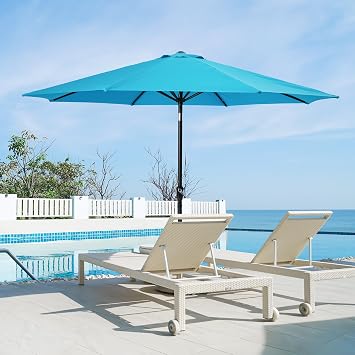 FansaFurn Patio Umbrella,11FT Outdoor Umbrellas for Patio, Aluminum Pole Outdoor Umbrella with Push Button Tilt and Crank, 8 Iron Ribs, Polyester Canopy for Patio, Deck, Lawn, Pool, Backyard, Blue