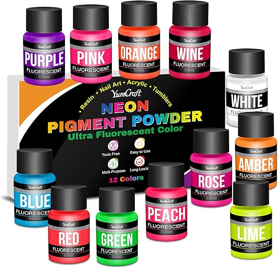 Neon Pigment Powder, 12 Colors Fluorescent Powder/Neon Resin Dye for Epoxy Resin, Tumblers, 3D Nail Art, Neons Color Pigment for DIY Crafts, Eyeshadow, Jewelry, Christmas Choose