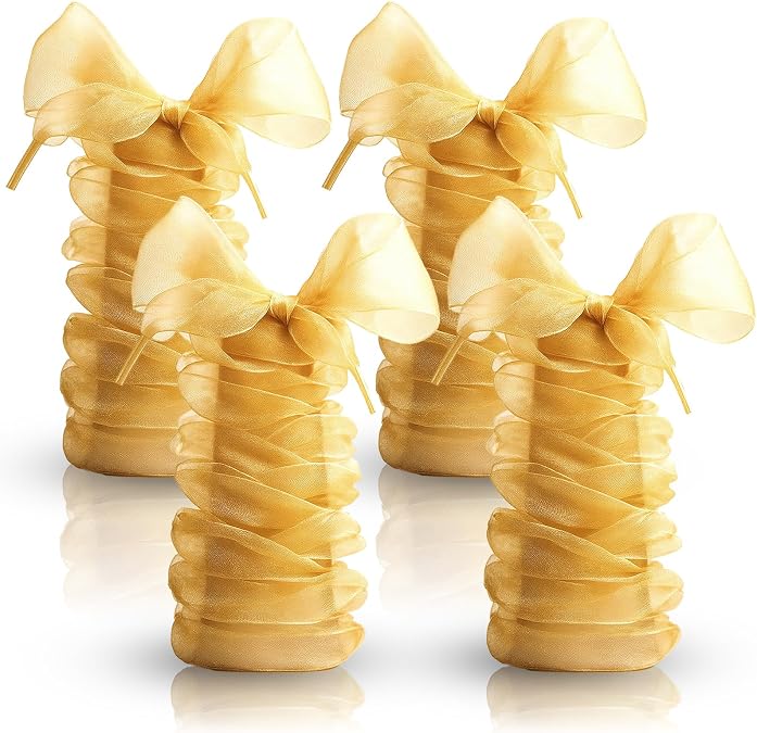2 Pairs Gold Ribbon Shoe Laces Women, Gold Shoe Laces for Sneakers, 47 Inch Ribbon Shoes Lace Women, Soft Silk Stain Organza Shoes Lace for Sneakers for Womens