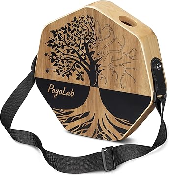 POGOLAB Three-tone Cajon, Portable Travel Drum Box with Adjustable Strap, Unique Appearance, Easy to Carry, for Home and Outdoor, Beautiful Percussion Instrument Gift (Brown)