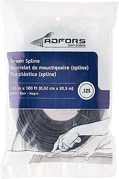 Saint-Gobain ADFORS Spline, .125 inches x 100 feet - Durable Window and Door Screen Spline - Black